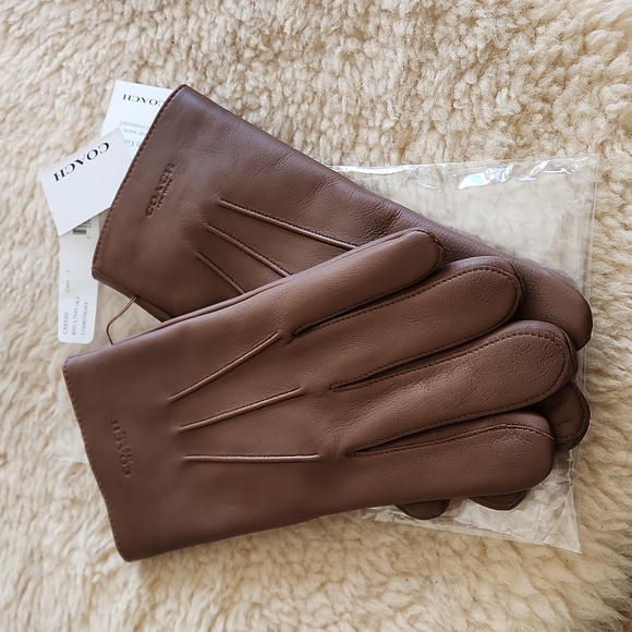 NWT Coach Men's Dark Saddle Leather Size L Tech Gloves 🤎🧤 - Picture 11 of 13